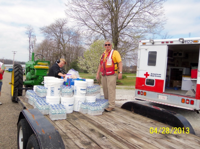 Clean up kits, food and water from the ERV were loaded for the stranded people on the other side.